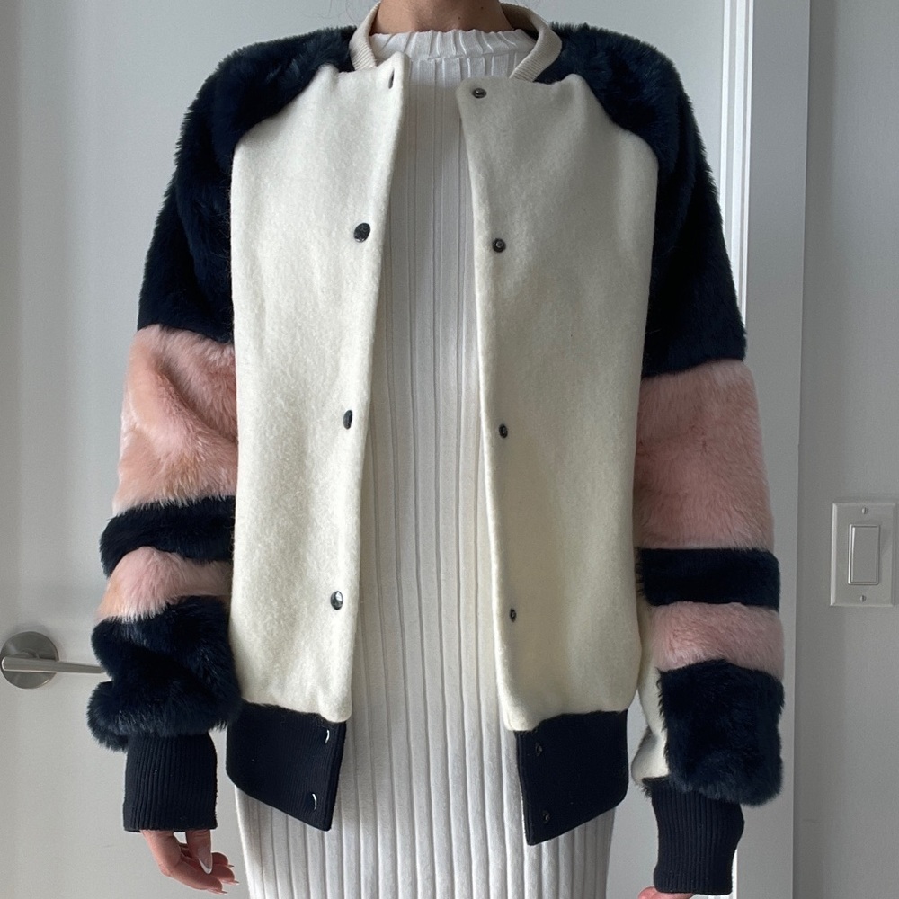 Zara Fur Sleeve Varsity Jacket